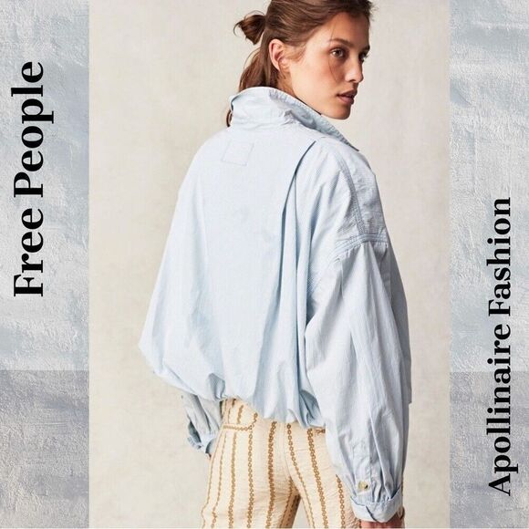 WE THE FREE NEWPORT STRIPPED BUBBLE SHIRT LARGE NEW BLUE WHITE - Picture 4 of 7